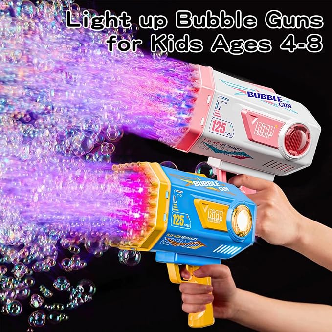 Bubble Gun, 125 Holes Bubble Machine with Lights, Bubble Guns for Kids Ages 4-8 Year Old, Big Bubble Gun Blaster for Wedding, Halloween Outdoor Toy Birthday Bubble Maker Party Favors (Blue)-CubbioJoy