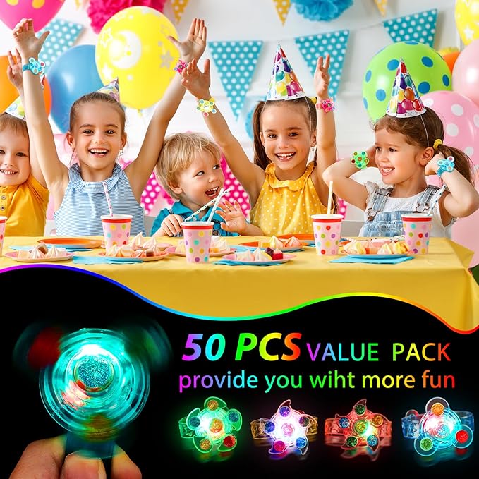 30PCS Spinner Bracelets Light Up Party Favors For Kids 4-8-12, Glow Bracelet Glow in The Dark Party Supplies Light Up Toys, Classroom Kids Prizes Goodie Bag Stuffers, Easter Egg Fillers Gift (30)-CubbioJoy