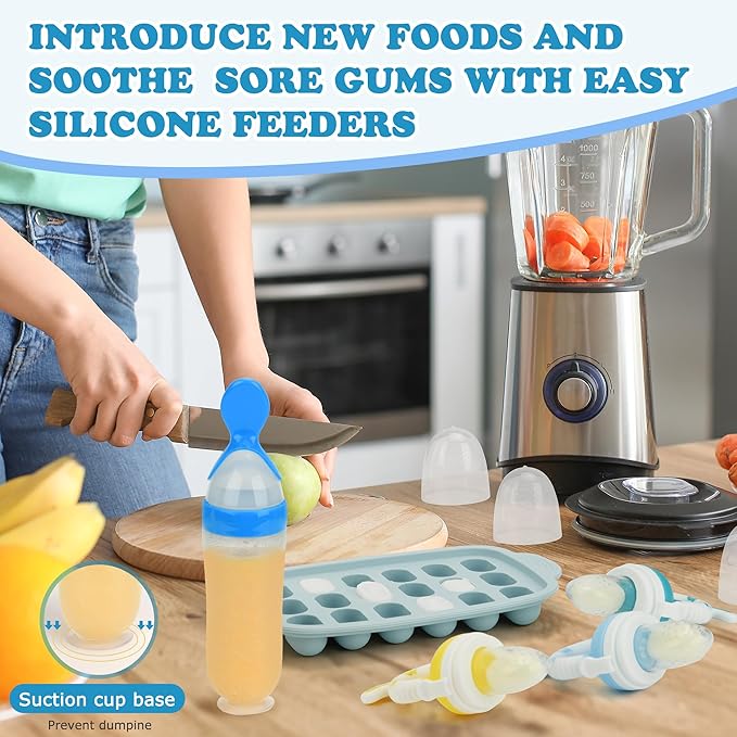 Baby Breastmilk Popsicle Molds & Baby Fruit Feeder-WAJIAYON Silicone Food Freezer Tray Storage Containers,Infant Food Pacifier Feeder and Teether for Babies Easter Bunny Gifts for Boys and Girls-CubbioJoy