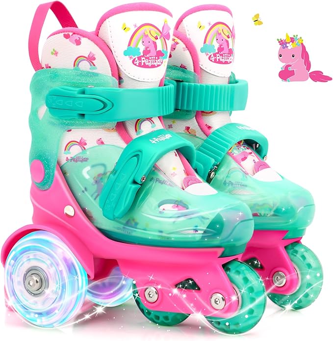 Adjustable Roller Skates for Kids Girls Ladies with Light Up Flash LED Wheels(Age 3-9),Three-Point Type Balance,Gift Box Packing for Toddlers,Children-CubbioJoy