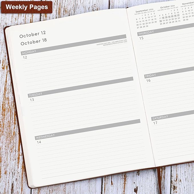 2026 Planner - JAN 2026 - DEC 2026, Planner 2026, Weekly and Monthly Planner, Leather Cover Calendar Planner with Thick Paper, Back Pocket with Notes Pages, Brown (8.5" x 11")-CubbioJoy