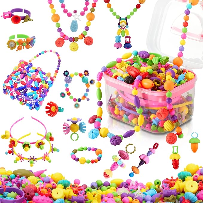 Arthopt Pop Beads, Jewelry Making Kit for 3 4 5 6 7 8 Years Old Girls, Arts and Crafts for Kids,Large Snap Beads DIY Necklace Bracelets Ring Set, Birthday Party Holiday Gift-CubbioJoy