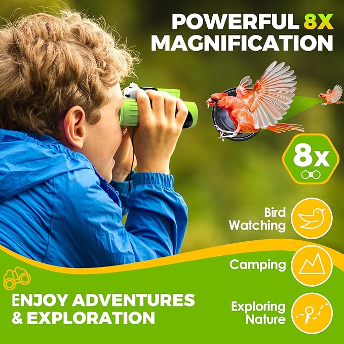 Binoculars for Kids, Toys for 3-12 Year Old Girls and Boys, Bird Watching Hiking 4 5 6 7 8 9 Year Old Girl Boy Christmas Birthday Gifts, Outdoor Toys for Kid Set with Magnifying Glass & Compass-CubbioJoy