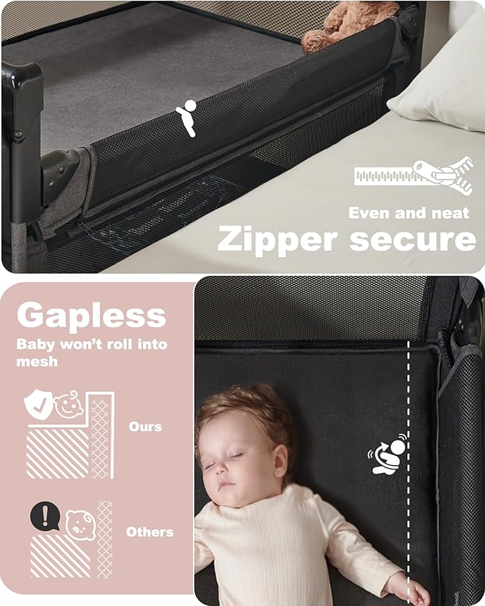 AirClub 4 in 1 Baby Bassinet Bedside Sleeper, 4 Functions Crib, Playard, Portable Changing Table, Bassinet for Newborn Baby, Bedsaide Bed w/Wheels&Brakes-CubbioJoy