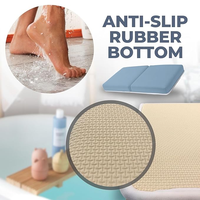 Comfortable Baby Bath Kneeler and Elbow Rest Pad Set – Thick Memory Foam Bath Kneeling Pad with Elbow Support – Baby Bathtub Cushion with Toy Organizer for Bathing Infant or Toddler - Blue-CubbioJoy