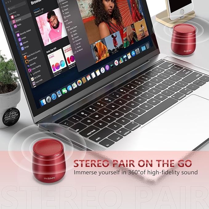 INSMY Small Bluetooth Speaker, Waterproof Mini Portable Wireless Speaker, Punchy Bass Rich Audio Stereo Pairing, Handheld Pocket Size, Built in Mic for Hiking Biking Gift Laptop Tablet (Red)-CubbioJoy