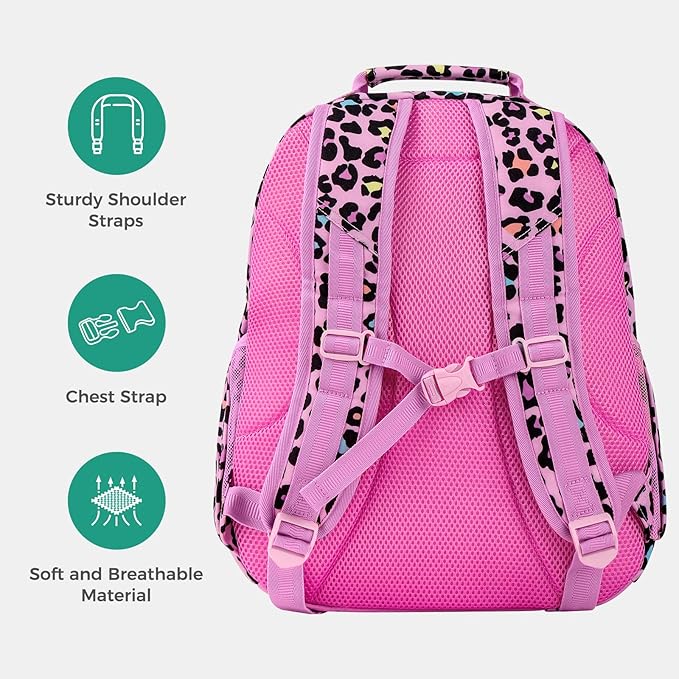Choco Mocha Unicorn Backpack for Girls, Elementary School Backpack for Girls Ages 6-8 Kids Kindergarten Backpack Bookbag 17 Inch with Chest Strap, Pink-CubbioJoy