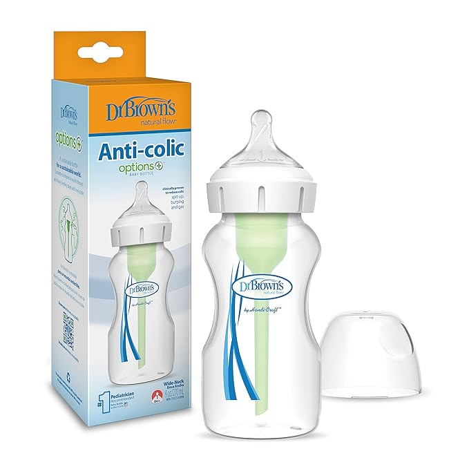 Dr. Brown's Natural Flow Anti-Colic Options+Wide-Neck Baby Bottle,9 oz/270 mL,Level 1 Nipple,1-Pack,0m+-CubbioJoy