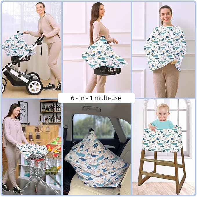 Car Seat Covers for Babies - Multi- use Nursing Carseat Canopy, Breastfeeding Covers, Baby Shower Gifts for Boys and Girls (sea World)-CubbioJoy