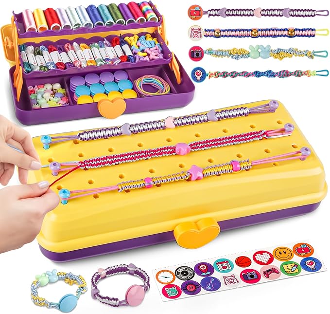 Cmiolacuna Friendship Bracelet Making Kit for Girls, 3-Layer Storage Box Arts and Crafts Bracelets Jewelry String Maker Kit Ages 8-12,Best Christmas Birthday Gift for Girls 6 7 8 9 10 11 12 Year Old-CubbioJoy