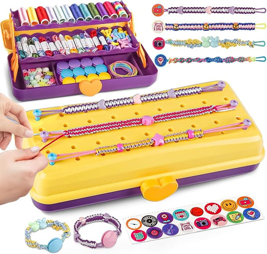 Cmiolacuna Friendship Bracelet Making Kit for Girls, 3-Layer Storage Box Arts and Crafts Bracelets Jewelry String Maker Kit Ages 8-12,Best Christmas Birthday Gift for Girls 6 7 8 9 10 11 12 Year Old-CubbioJoy