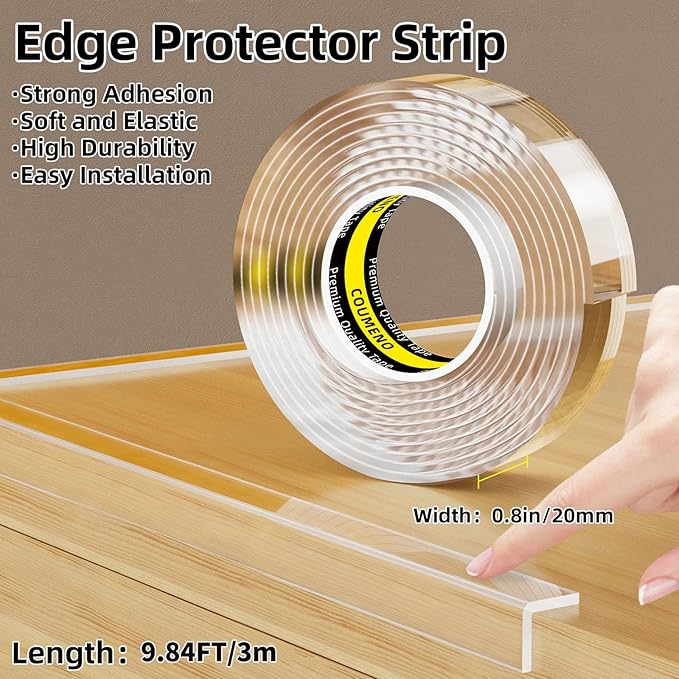 Clear Edge Protector, 0.8in x 9.84FT, Safe Corner Protector, Anti-Sharp Edge Protector, for Furniture, Drawers, Tables, Cabinets-CubbioJoy