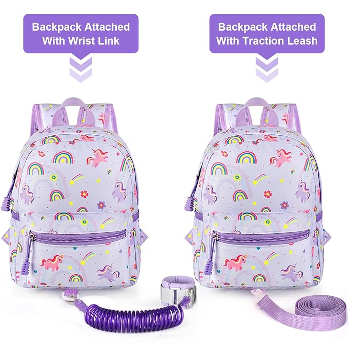 Accmor Toddler Backpack Leash, Cute Unicorn Baby Backpacks with Anti Lost Wrist Link, Mini Kids Backpack Leash Walking Harness for Outdoor Travel, Adorable Backpack Tether for Boys Girls 1-3 (Purple)-CubbioJoy