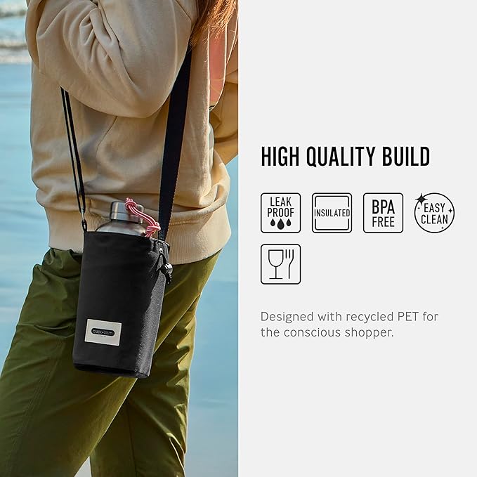 BLACK + BLUM Insulated Bottle Bag - For Adults and Kids - Made with Recycled PET and BPA Free - Bottle Bag for On The Go, Black-CubbioJoy