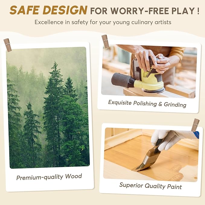 BIERUM Play Kitchen with Realistic Lights & Sounds, Wooden Kitchen Playset Chef Pretend Play Set for Toddlers, Toy Kitchen with 26 Pcs Toy Food & Cookware Accessories, Gift for Ages 3+-CubbioJoy