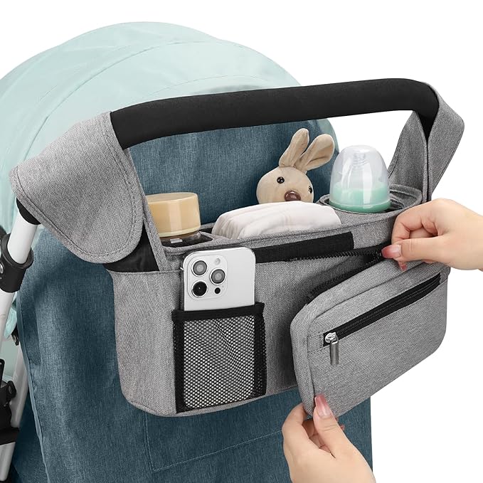 Accmor Universal Stroller Organizer with Insulated Cup Holder Detachable Phone Bag and Shoulder Strap,Stroller Bag Caddy Organizer Fits for Uppababy, Baby Jogger, Britax Strollers-CubbioJoy
