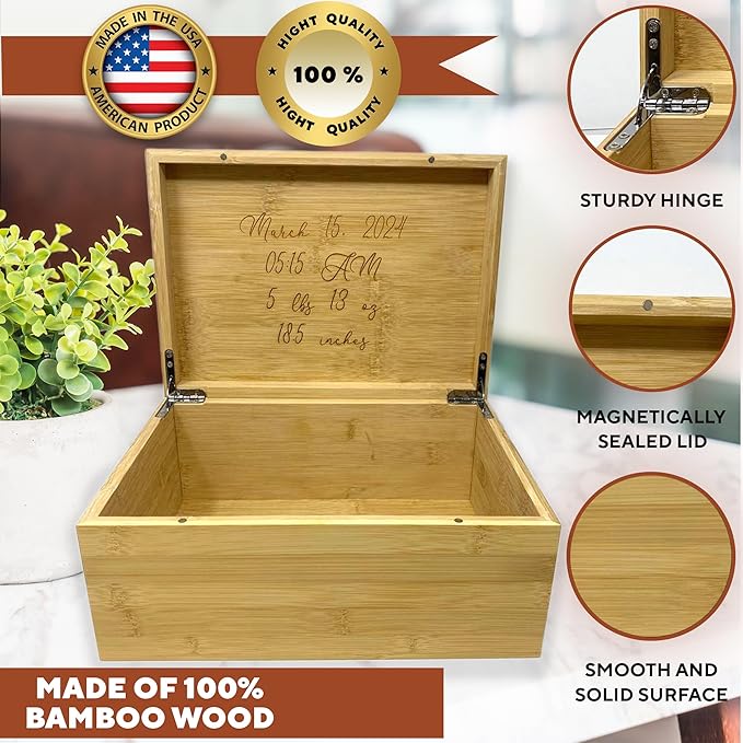 Custom Newborn Keepsake Box Baby - First Birthday Memory Box for Kids, Inside Space, Engraved Time Capsule Boxes 1st Birthday Keepsakes Gifts for Babies, Baby Gift Shower for New Parents, 11x8x4,75 in-CubbioJoy