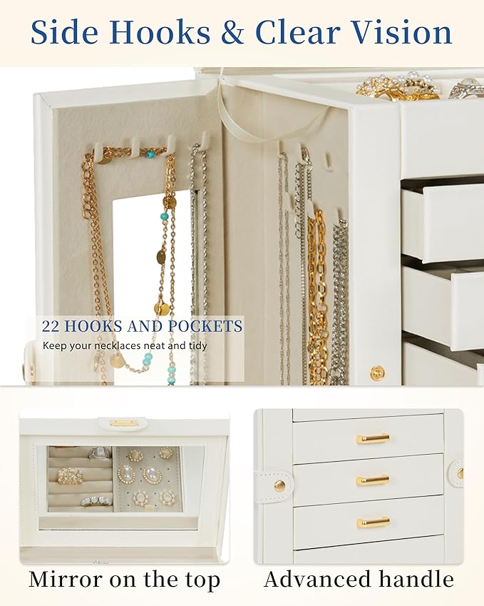 AKOZLIN Jewelry Box 6-Tier Organizer Functional 360° Rotating Jewelry Storage Case for Women Girls Ring Necklace Earring Bracelet Holder with Mirror-CubbioJoy