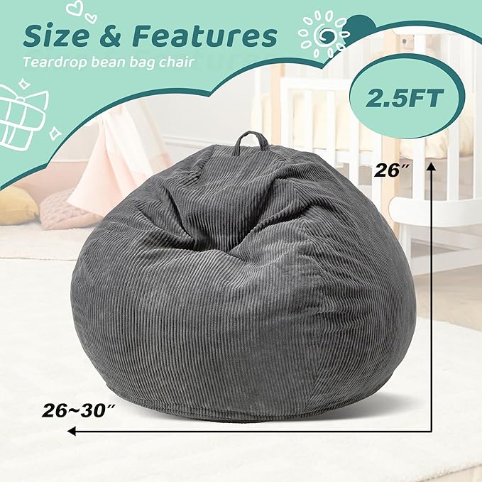 Bean Bag Chairs Teardrop Bean Bag Chair Beanbag Chair with Memory Foam Filled Machine Washable Cover for Living Room, Bedroom (Small,Grey)-CubbioJoy