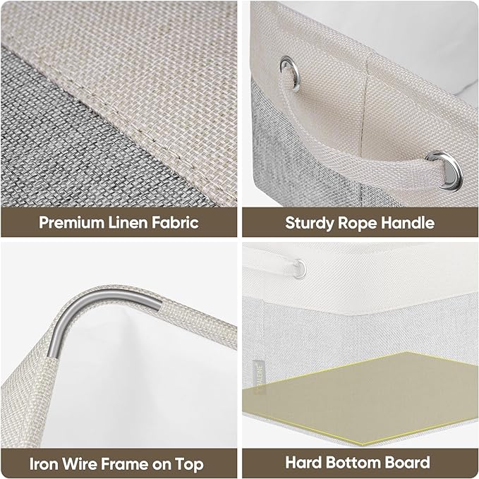 BALEINE 4 Pack Fabric Storage Bins for Shelves, Linen Storage Baskets for Organizing, Decorative Closet Bins for Clothes, Home (Grey, 12"x8"x8")-CubbioJoy
