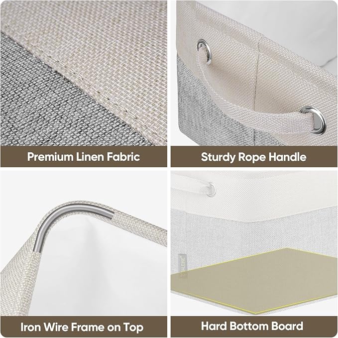 BALEINE 1 Pack Fabric Storage Bins for Shelves, Linen Storage Baskets for Organizing, Decorative Closet Bins for Clothes, Home (Grey, 15''x11''x9.5'')-CubbioJoy