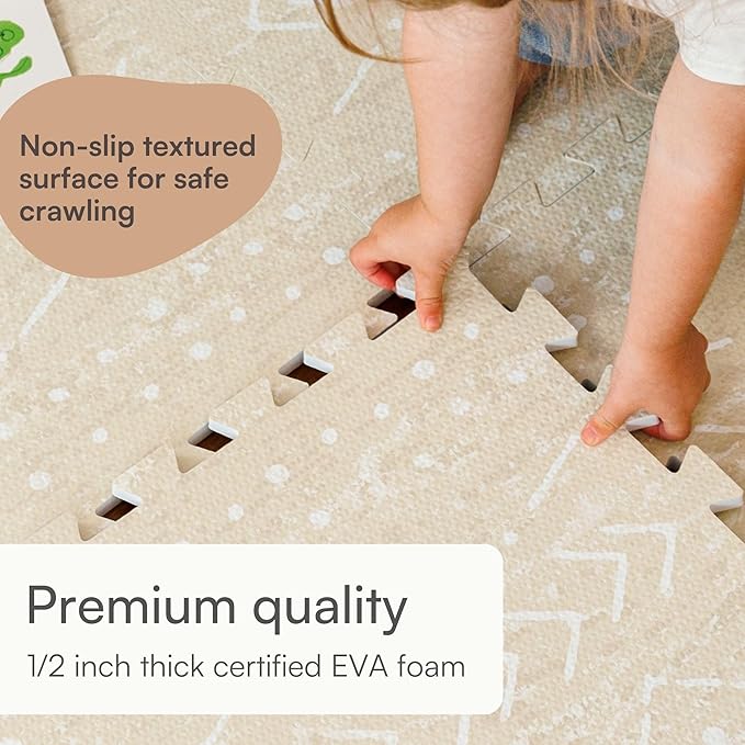 Baby Play Mat for Floor – 4x6ft Beige | Soft Non Toxic Premium EVA Foam Tiles for Tummy Time, Crawling & Playroom – Waterproof Interlocking Floor Mat for Babies & Toddlers by Lillefolk (6 Tiles)-CubbioJoy