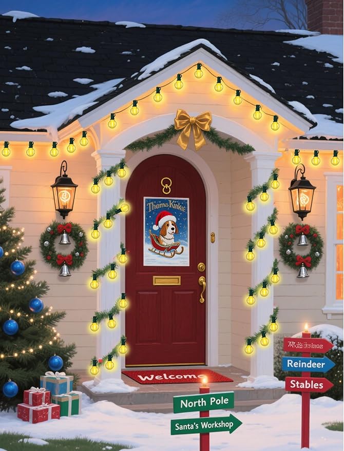 25FT LED Outdoor Christmas String Lights Waterproof, Hanging G40 Globe Patio Lights with 27 LED Shatterproof Warm White Bulbs, Outdoor Christmas Decorations Light for Wedding Party Backyard, Green-CubbioJoy