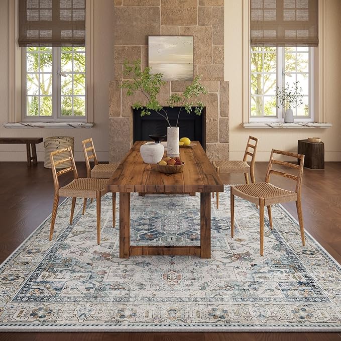 5x7 Area Rugs for Living Room: Washable Bedroom Rug Boho Vintage Rugs Stain Resistant Non Slip Low Pile Soft Lightweight Carpet for Kitchen Dining Room Farmhouse Nursery Kids Room Home Office-CubbioJoy