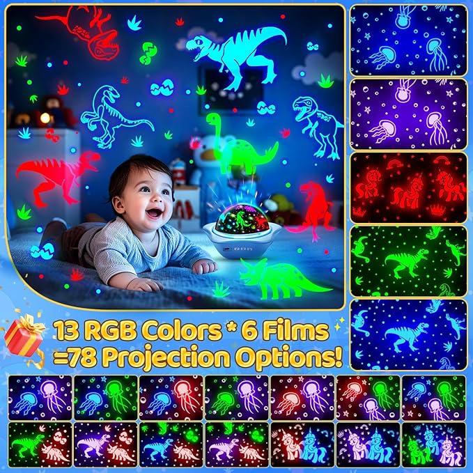 Jellyfish Baby Night Light Projector, Dinosaur+Jellyfish+Unicorn Night Light Projector, 96 Projection Options+USB Rechargeable Baby Sleeping Toys Baby Gifts,Jellyfish Lamp Baby Toys Baby Gifts Newborn-CubbioJoy