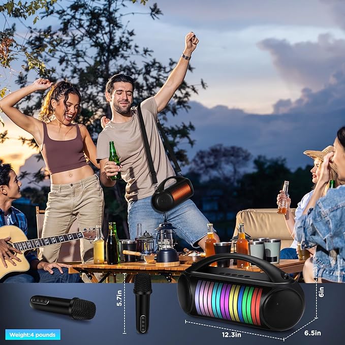 Karaoke Machine Portable Bluetooth Speaker with 2 Wireless Microphones Rechargeable Karaoke Machine for Kid and Adult Party PA Speaker Multiple LED Light Mode Support TWS/Radio/AUX/REC-CubbioJoy