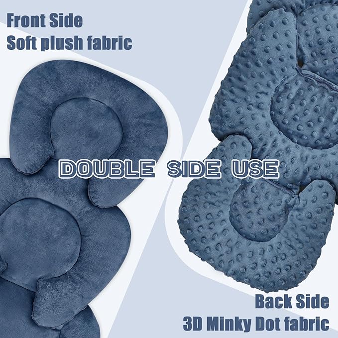 Infant Car Seat Insert Head and Body Support, GFU Reversible Newborn Insert for Carseat with Strap Pads, Soft Stroller Cushion Pillow Insert for Boys and Girls, Fits for Stroller, Swing, Blue-CubbioJoy