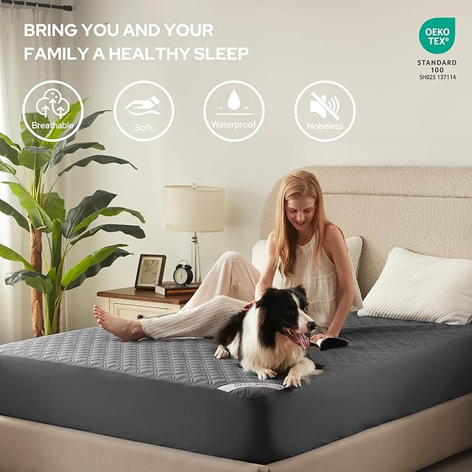 2 Pack Waterproof Mattress Protector, King Size Mattress Pad with Deep Pocket 6"-18" Depth, Soft Breathable Dirt-Proof Single Bed Mattress Cover for Bedroom, Dorm Room (Gray)-CubbioJoy