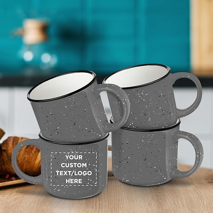 DISCOUNT PROMOS Custom Ceramic Campfire Coffee Mugs 13 oz. Set of 50, Personalized Bulk Pack - Perfect for Tea, Espresso, Cappuccino, Hot Cocoa - Grey-CubbioJoy