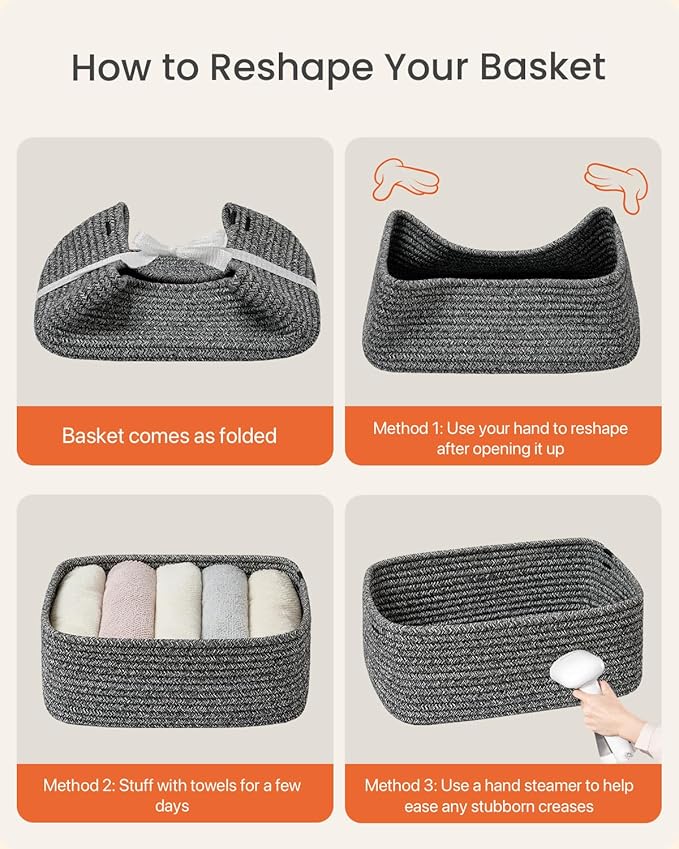 KALLAX Small Woven Basket, 13.5 x 9.5 x 5 Inches, Storage Basket for Organizing, Cute Small Rope Shelf Closet Cube Storage Bins Baskets for Shelves, Dog Toy Gift Baskets Empty, 3 Pack Mixed Black-CubbioJoy