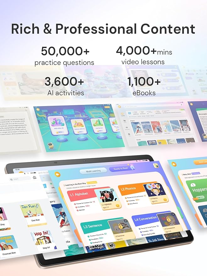 AI Kids Tablet with Scanner - 50000+ Content AI Tutor Learning Tablet with ELA, Math, ABC, Word, Read, Phonics, STEM for Homeschooler Educational Study for PreK - G6 (TalPad T100 with Keyboard)-CubbioJoy