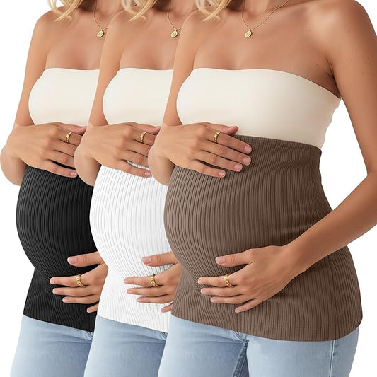 3 Pack Maternity Belly Bands for Pregnant Women Cotton Stretch Ribbed Pregnancy Support Belt Pants Extender-CubbioJoy