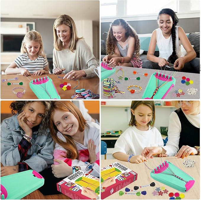 Arts and Crafts for Kids Ages 8-12,Friendship Bracelet Making Kit for Girl,Kids Jewelry Making Kit with 28 Pre-Cut Threads,Christmas Birthday Gifts for Ages 6 7 8 9 10 11 12 Year Old Green Rose-CubbioJoy