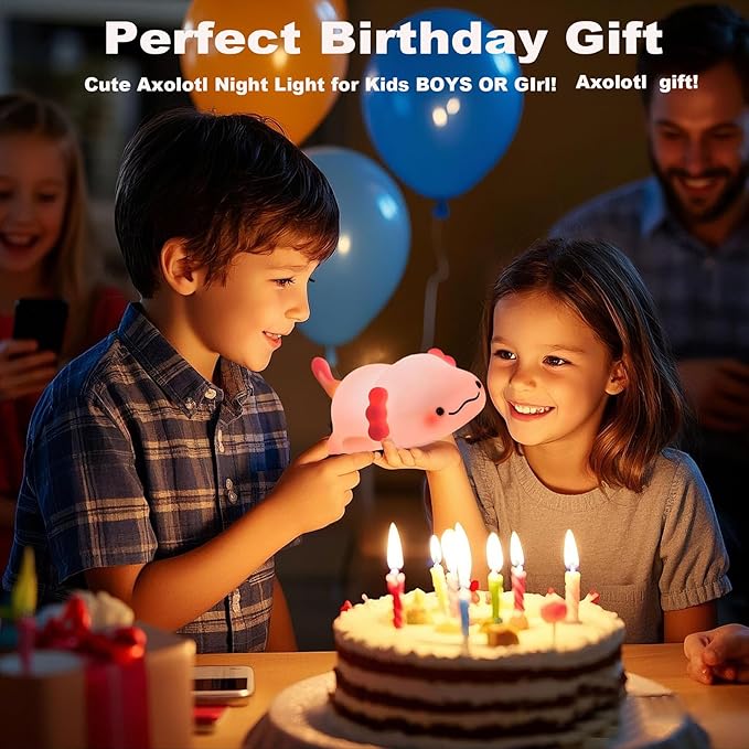 DREAMING MY DREAM Cute Axolotl Night Light, LED Squishy Novelty Animal Night Lamp, 3 Level Dimmable Nursery Nightlight for Breastfeeding Toddler Baby Kids Decor, Cool Gifts Kids (Axolotl)-CubbioJoy