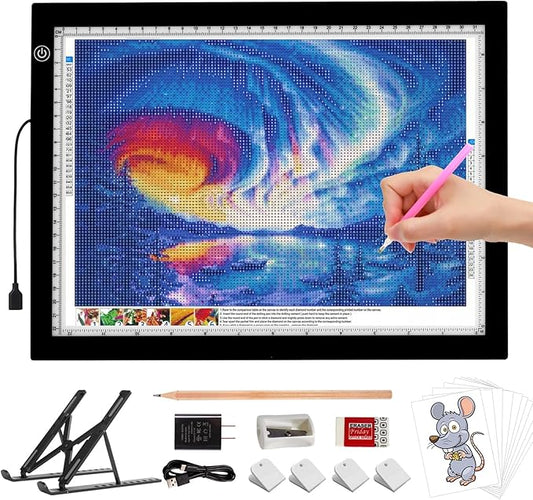A4 LED Light Box for Tracing, elice Artist Drawing Lightbox Light Table Light Pad Light Copy Board, Up to 8000 Lux Super Bright Lightpad for Cricut Weeding Vinyl, Diamond Painting, Sketching (Black)-CubbioJoy