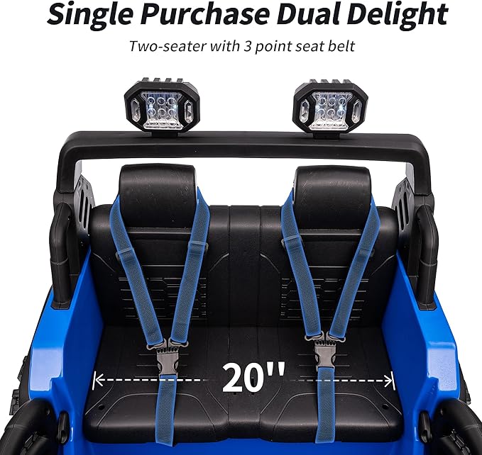 2 Seater Ride on Toy Car for Kids, 24V 4WD Ride-on Truck Kids Electric Car with Remote Control, 4x200W Motors - Blue-CubbioJoy