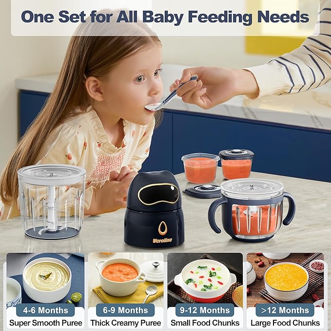 Baby Food Maker, 10-in-1 Baby Food Processor Set with 2 Glass Bowls (600ml+300ml), Baby Food Blender for Baby Puree, Fruit, Meat, Vegatable, Baby Food Storage Containers, Baby Essentials-CubbioJoy