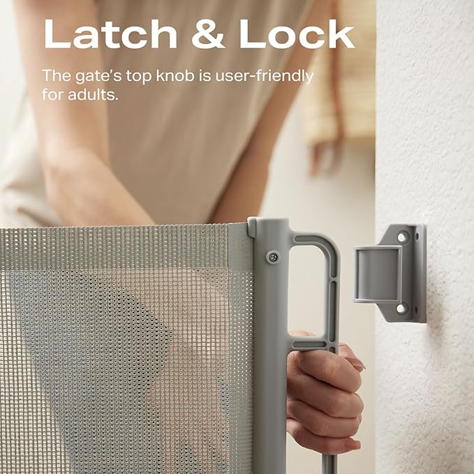 Cumbor 76" Wide Long Retractable Safety Gates for Stairs, Mesh Dog Gate for The House, 34" Tall Extra Wide Pet Gate for Dogs, Long Gates for Doorways, Hallways, Indoor/Outdoor(Gray)-CubbioJoy