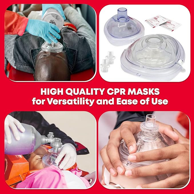 Adult and Infant CPR Mask Combo Kit – 8-Pack – 16 Valves, 8 Gloves, 16 Alcohol Pads – Emergency Resuscitation Kit for First Responders-CubbioJoy