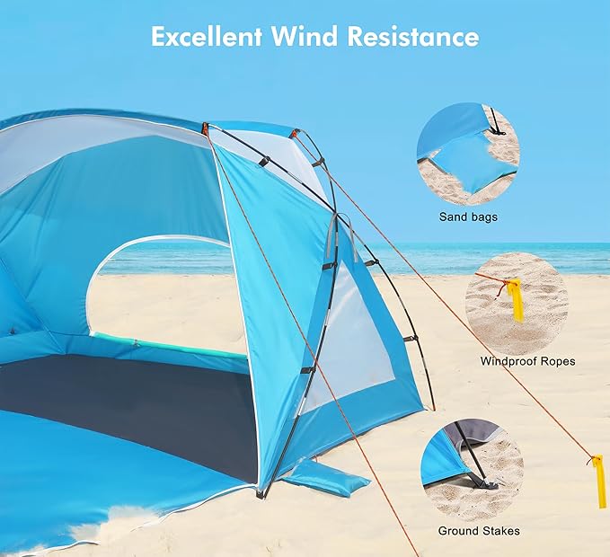 Beach Tent, Portable Sun Shelter for 2/3/4/6-8 Person with UPF 50+ UV Protection, Easy Setup Waterproof Beach Shade Canopy Cabana for Family Outdoor and Picnics, Fishing with Carrying Bag-CubbioJoy
