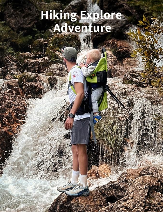 besrey Baby Backpack Carrier, Toddler Hiking Backpack with Safety 3-Height Seat, Adjustable Straps&Waist Belt, Foldable Frame Lightweight Large Capacity Child Carrier for Hiking (Green)-CubbioJoy