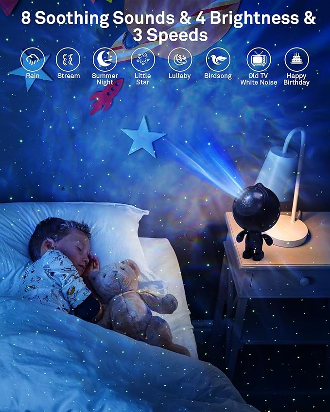 AIRIVO Star Projector,Astronaut Galaxy Projector Night Light Bluetooth Speaker with Remote,White Noise,Interactive Posture Adjust,Room Bedroom Decor,Birthday Christmas Gifts for Kids Adults-CubbioJoy
