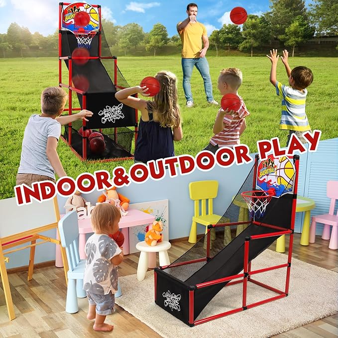 AOKESI Arcade Basketball Game Set Indoor for Kids Basketball Hoop Outdoor Sports Play Toy for Toddler Boys Girls 3-5 6-7 8-12 Years Old Adjustable Height with 4 Balls-CubbioJoy