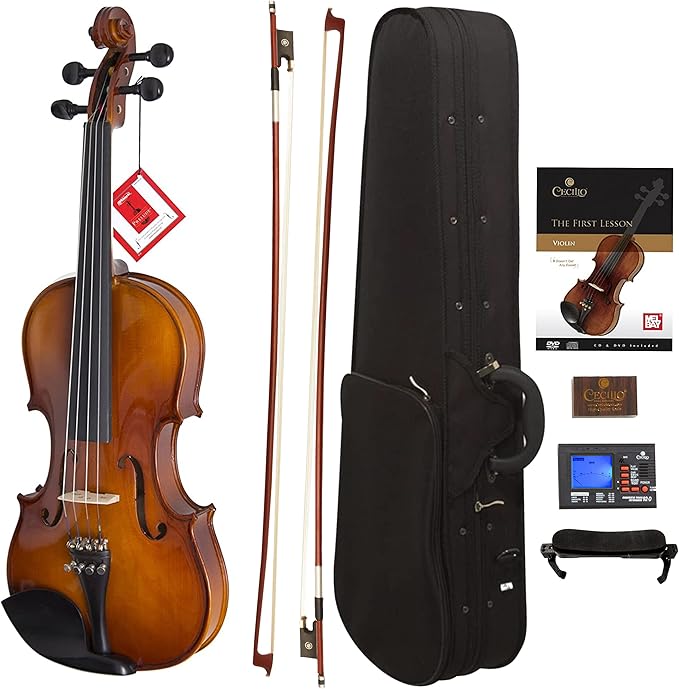 Cecilio 1/2 Violin Solidwood Violin with Hard Case, Bow, Rosin, Tuner, Shoulder Rest & Lesson Book – Ideal for Beginners-CubbioJoy
