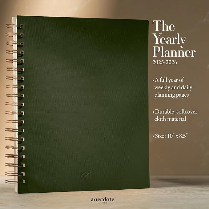 Anecdote 2026 Planner (8.5" x 10") Daily Planner Weekly Monthly Planner - 52 Weeks w/Library Buckram Cover, Brass Spiral - A4 Size Bleed-Resistant Paper – Evergreen-CubbioJoy