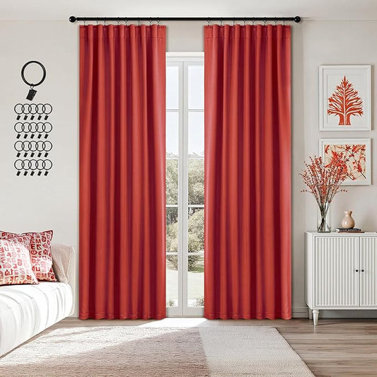 ANRODUO Back Tab Blackout Curtains for Bedroom Living Room, Rod Pocket Pinch Pleated Thermal Insulated Room Darkening Curtains 84 Inches Long 2 Panels, Burnt Orange, 42 x 84 Inch-CubbioJoy